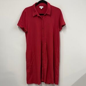 J Jill Red Button-Up polo Shirt Dress M